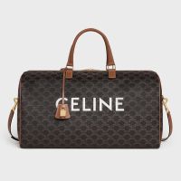 Celine Large Travel Bag In Triomphe Canvas With Celine Print Brown
