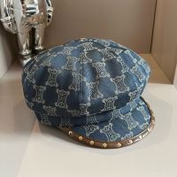 Celine Macadam Newsboy Cap in Denim Blue