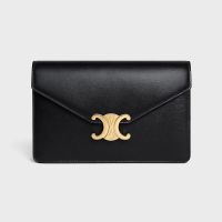 Celine Margo Wallet On Chain in Shiny Calfskin Black
