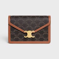 Celine Margo Wallet On Chain in Triomphe Canvas and Calfskin Brown