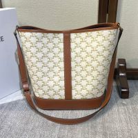 Celine Medium Bucket Bag in Triomphe Canvas White
