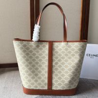 Celine Medium Cabas Bag in Triomphe Canvas White