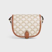 Celine Medium Folco Bag in Triomphe Canvas White