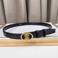 Celine Medium Maillon Triomphe Belt in Crocodile Embossed Calfskin Black