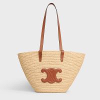 Celine Medium Supple Classic Panier in Raffia and Calfskin Brown
