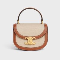 Celine Mini Besace Clea Bag in Textile and Calfskin Beige