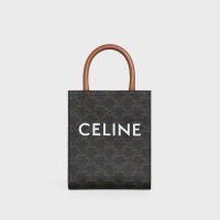 Celine Mini Vertical Cabas Bag in Triomphe Canvas with Celine Print Brown
