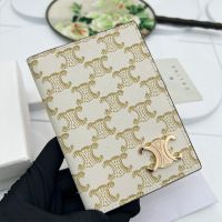 Celine Passport Cover In Triomphe Canvas with Triomphe White