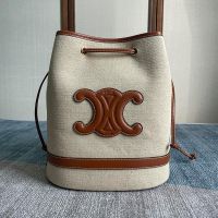 Celine Seau Marin Bag in Textile and Calfskin Beige