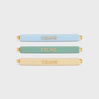 Celine Set Of 3 Hair Clip in Acetate and Steel with Celine Print Gold