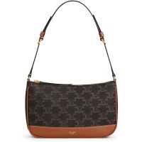 Celine Shoulder Bag in Triomphe Canvas and Calfskin Brown