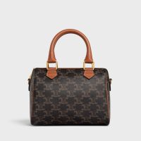Celine Small Boston Bag in Triomphe Canvas Brown