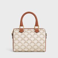 Celine Small Boston Bag in Triomphe Canvas White