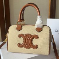 Celine Small Boston Bag Cuir Triomphe in Textile Brown
