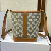 Celine Small Bucket Bag in Triomphe Jacquard Canvas Brown