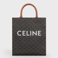 Celine Small Vertical Cabas Bag in Triomphe Canvas with Celine Print Brown