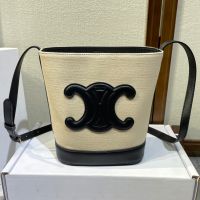 Celine Small Bucket Bag Cuir Triomphe in Textile and Calfskin Beige/Black