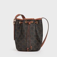 Celine Small Drawstring Bucket Bag in Triomphe Canvas Brown