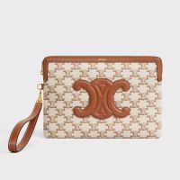 Celine Small Pouch with Strap Cuir Triomphe in Triomphe Textile with Celine Print White