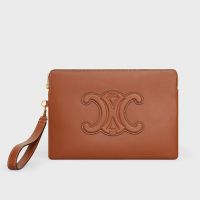 Celine Small Strap Pouch in Smooth Calfskin with Cuir Triomphe Brown
