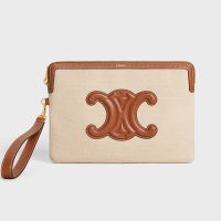 Celine Small Pouch with Strap Cuir Triomphe in Textile Beige