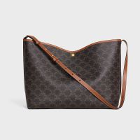 Celine Soft Shopper Bag in Triomphe Canvas and Calfskin Brown