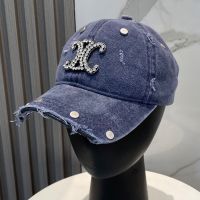 Celine Strass Triomphe Baseball Cap in Denim Blue