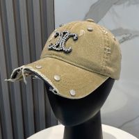 Celine Strass Triomphe Baseball Cap in Denim Khaki
