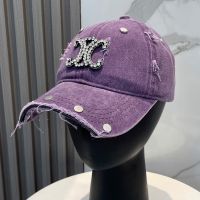 Celine Strass Triomphe Baseball Cap in Denim Purple