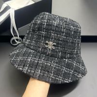 Celine Strass Triomphe Bucket Hat in Plaid Tweed Black