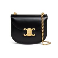 Celine Teen Chain Besace Bag Triomphe in Shiny Calfskin Black