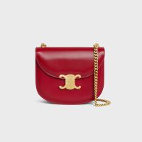 Celine Teen Chain Besace Bag Triomphe in Shiny Calfskin Red