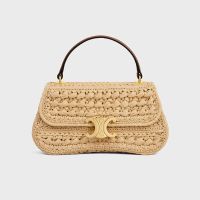 Celine Teen Lola Handbag in Raffia Effect Textile Brown