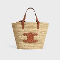 Celine Teen Supple Classic Panier in Raffia and Calfskin Brown