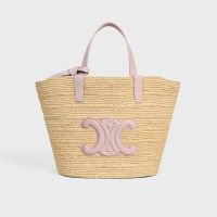 Celine Teen Supple Classic Panier in Raffia and Calfskin Pink