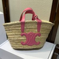 Celine Teen Triomphe Classic Panier in Palm Leaves and Calfskin Pink