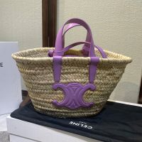 Celine Teen Triomphe Classic Panier in Palm Leaves and Calfskin Purple
