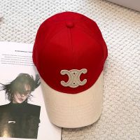 Celine Triomphe Baseball Cap in Cotton Red/Beige
