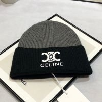 Celine Triomphe Beanie in Seamless Cashmere Black/Grey