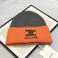 Celine Triomphe Beanie in Seamless Cashmere Orange/Grey