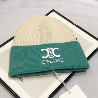Celine Triomphe Beanie in Seamless Cashmere Teal/Beige