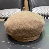 Celine Triomphe Beret Hat in Wool Brown