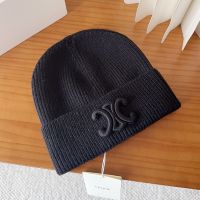 Celine Triomphe Knitted Hat in Wool Black