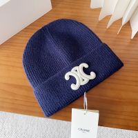 Celine Triomphe Knitted Hat in Wool Blue