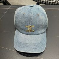 Celine Triomphe Patch Baseball Cap in Denim Light Blue