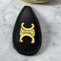 Celine Triomphe Snap Hair Clip in Brass with Gold Finish, Calfskin and Steel Black