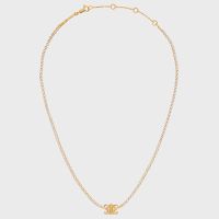 Celine Triomphe Sparkle Necklace in Brass with Gold Finish and Strass Gold