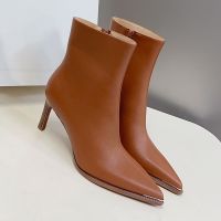 Celine Verneuil Ankle Boots Women Calfskin with Metal Toe Brown